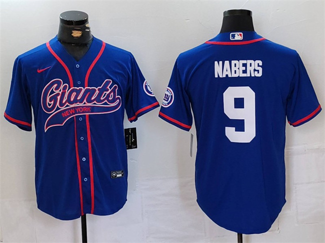 Men's New York Giants #9 Malik Nabers Royal With Patch Cool Base Stitched Baseball Jersey Men's New York Giants #9 Malik Nabers Royal With Patch Cool Base Stitched Baseball Jersey