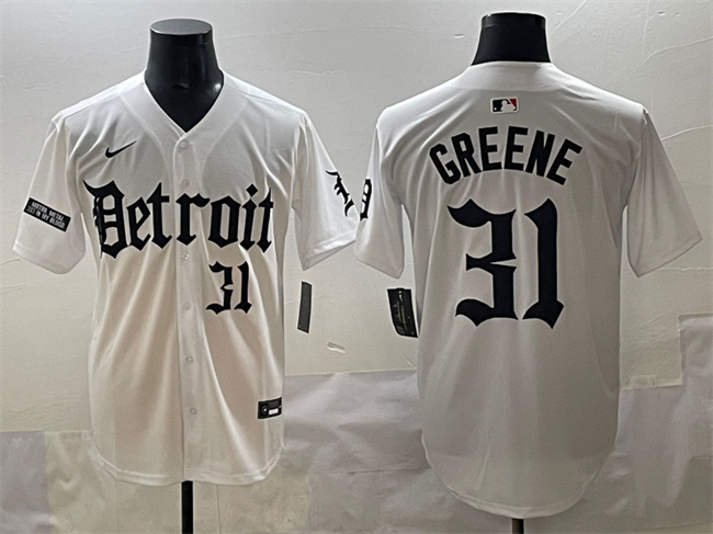 Men's Detroit Tigers #31 Riley Greene White 'Motor Gothic Edition' Vapor Premier Limited Stitched Baseball Jersey Men's Detroit Tigers #31 Riley Greene White 'Motor Gothic Edition' Vapor Premier Limited Stitched Baseball Jersey