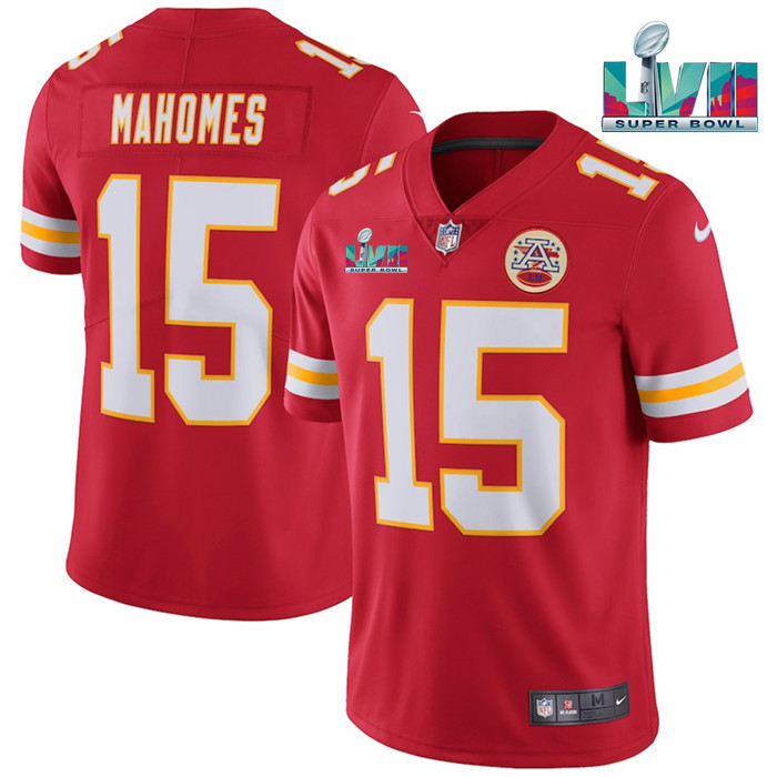 Men’s Kansas City Chiefs #15 Patrick Mahomes Red Super Bowl LVII Patch Vapor Untouchable Limited Stitched Jersey Men’s Kansas City Chiefs #15 Patrick Mahomes Red Super Bowl LVII Patch Vapor Untouchable Limited Stitched Jersey