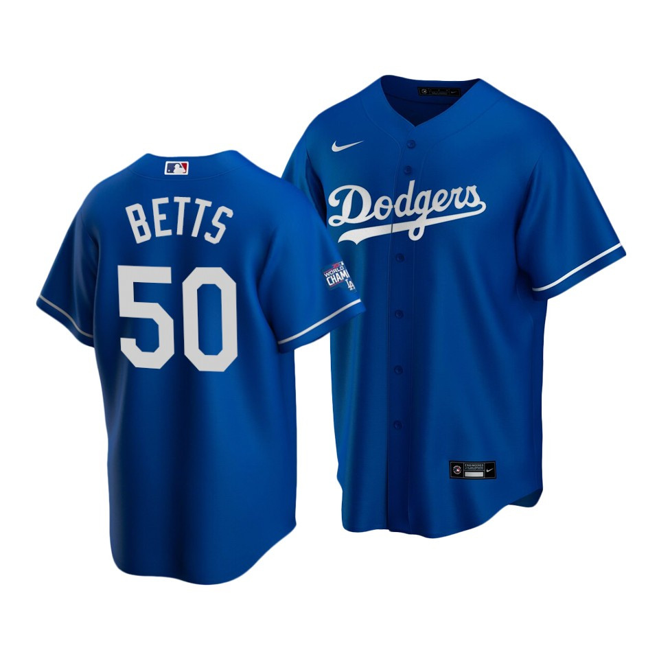 Men's Los Angeles Dodgers #50 Mookie Betts Blue 2020 World Series Champions Home Patch Cool Base Stitched MLB Jersey Men's Los Angeles Dodgers #50 Mookie Betts Blue 2020 World Series Champions Home Patch Cool Base Stitched MLB Jersey