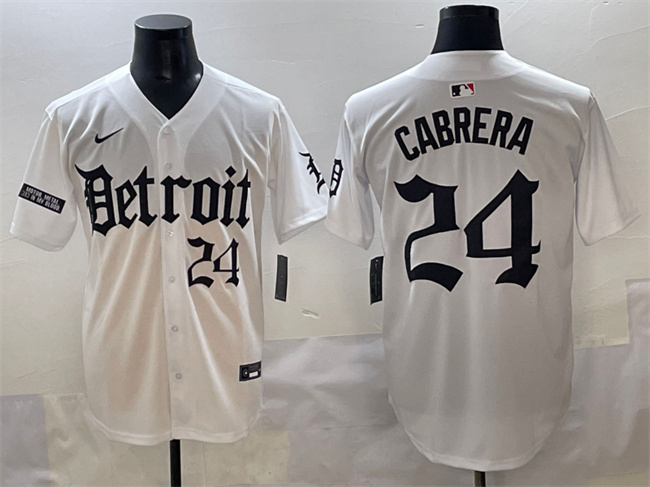 Men's Detroit Tigers #24 Miguel Cabrera White 'Motor Gothic Edition' Vapor Premier Limited Stitched Baseball Jersey Men's Detroit Tigers #24 Miguel Cabrera White 'Motor Gothic Edition' Vapor Premier Limited Stitched Baseball Jersey