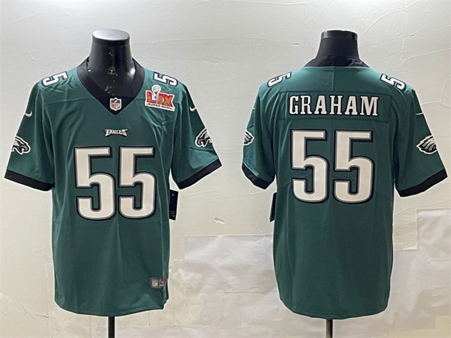 Men's Philadelphia Eagles #55 Brandon Graham Green 2025 Super Bowl LIX Patch Vapor Untouchable Limited Stitched Football Jersey Men's Philadelphia Eagles #55 Brandon Graham Green 2025 Super Bowl LIX Patch Vapor Untouchable Limited Stitched Football Jersey