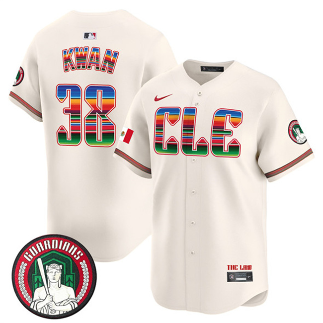 Men's Cleveland Guardians #38 Steven Kwan Cream Mexico Vapor Premier Limited Stitched Baseball Jersey Men's Cleveland Guardians #38 Steven Kwan Cream Mexico Vapor Premier Limited Stitched Baseball Jersey