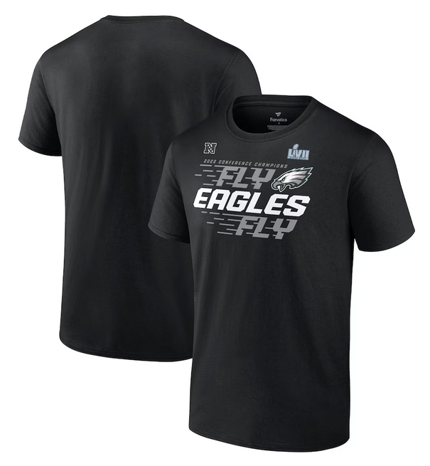 Men's Philadelphia Eagles Black 2022 NFC Champions Team Slogan T-Shirt Men's Philadelphia Eagles Black 2022 NFC Champions Team Slogan T-Shirt