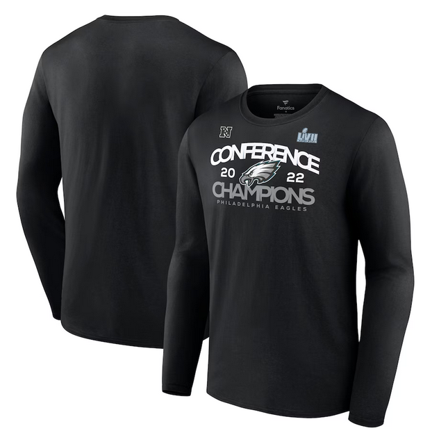 Men's Philadelphia Eagles Black 2022 NFC Champions Shadow Cast Long Sleeve T-Shirt Men's Philadelphia Eagles Black 2022 NFC Champions Shadow Cast Long Sleeve T-Shirt