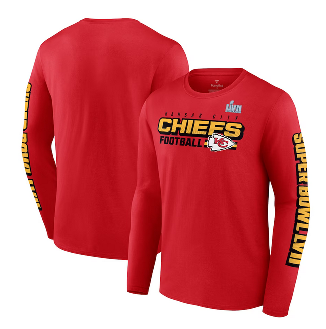 Men's Kansas City Chiefs Red Super Bowl LVII Star Trail Long Sleeve T-Shirt Men's Kansas City Chiefs Red Super Bowl LVII Star Trail Long Sleeve T-Shirt