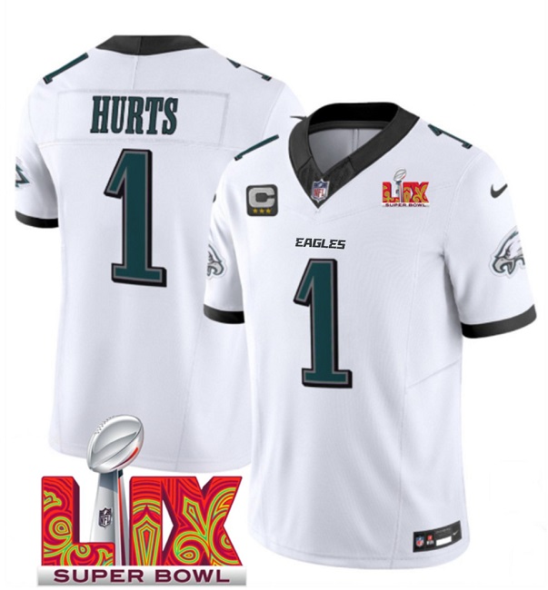 Men's Philadelphia Eagles #1 Jalen Hurts White F.U.S.E. 24/25 Super Bowl LIXWith 4-Star C Patch Vapor Untouchable Limited Stitched Football Jersey Men's Philadelphia Eagles #1 Jalen Hurts White F.U.S.E. 24/25 Super Bowl LIXWith 4-Star C Patch Vapor Untouchable Limited Stitched Football Jersey