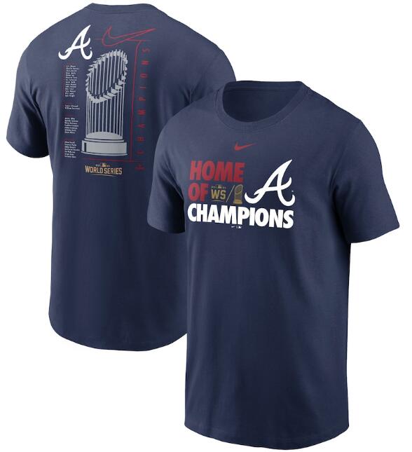 Men's Atlanta Braves 2021 Navy World Series Champions Just Roster T-Shirt Men's Atlanta Braves 2021 Navy World Series Champions Just Roster T-Shirt
