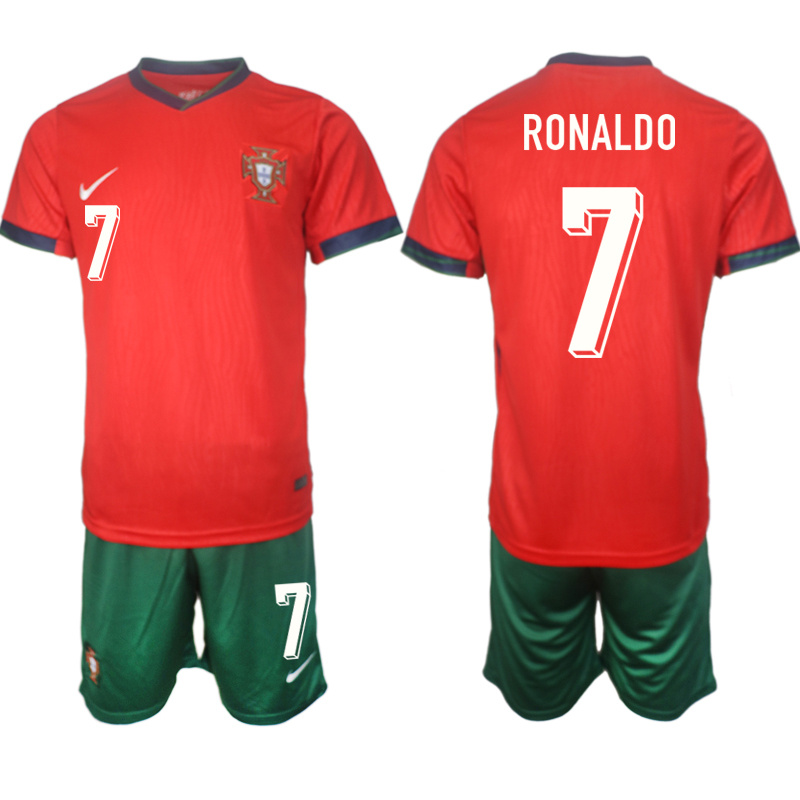 Men's Portugal Team #7 Ronaldo 2024-25 Red Home Soccer Jersey Suit Men's Portugal Team #7 Ronaldo 2024-25 Red Home Soccer Jersey Suit