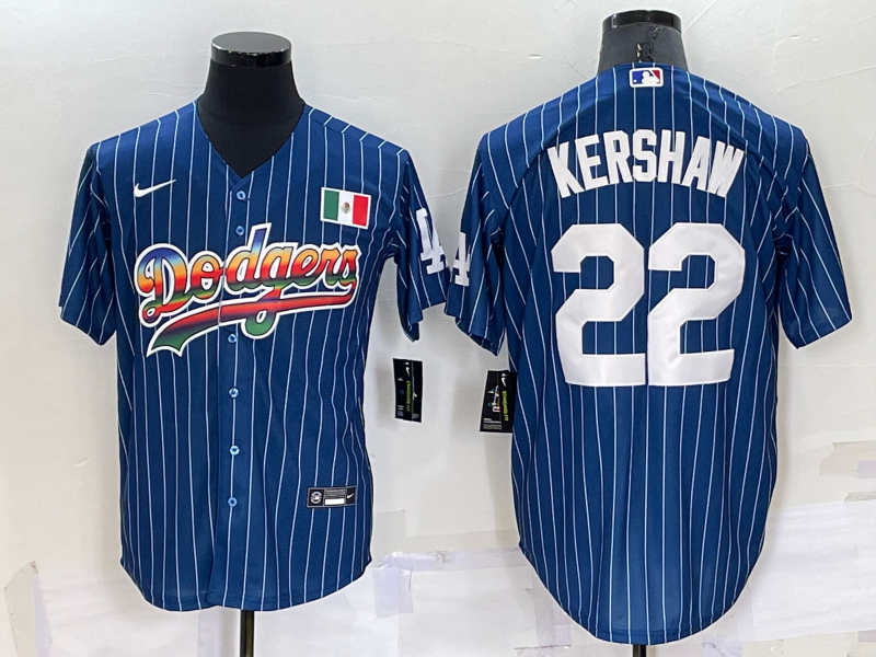 Men's Los Angeles Dodgers #22 Clayton Kershaw Navy Mexico Rainbow Cool Base Stitched Baseball Jersey Men's Los Angeles Dodgers #22 Clayton Kershaw Navy Mexico Rainbow Cool Base Stitched Baseball Jersey
