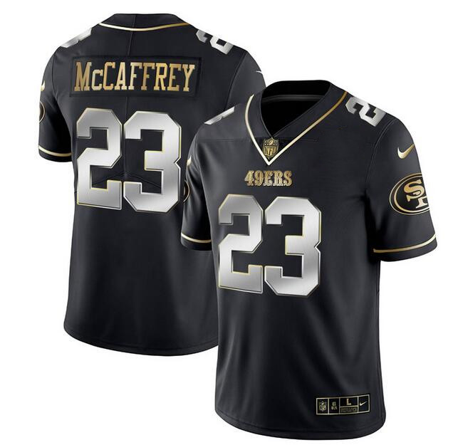 Men's San Francisco 49ers #23 Christian McCaffrey Black Gold Stitched ...
