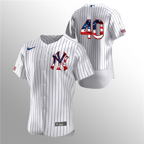 Men's New York Yankees #40 Luis Severino White 2020 Stars & Stripes Flex Base Stitched Jersey Men's New York Yankees #40 Luis Severino White 2020 Stars & Stripes Flex Base Stitched Jersey