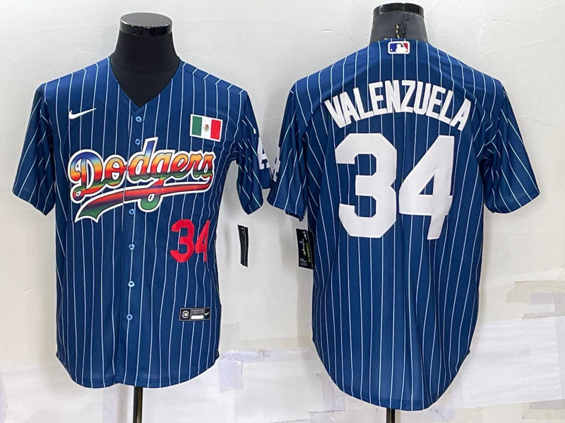 Men's Los Angeles Dodgers #34 Toro Valenzuela Navy Mexico Rainbow Cool Base Stitched Baseball Jersey Men's Los Angeles Dodgers #34 Toro Valenzuela Navy Mexico Rainbow Cool Base Stitched Baseball Jersey