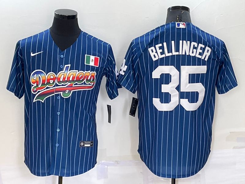 Men's Los Angeles Dodgers #35 Cody Bellinger Navy Mexico Rainbow Cool Base Stitched Baseball Jersey Men's Los Angeles Dodgers #35 Cody Bellinger Navy Mexico Rainbow Cool Base Stitched Baseball Jersey