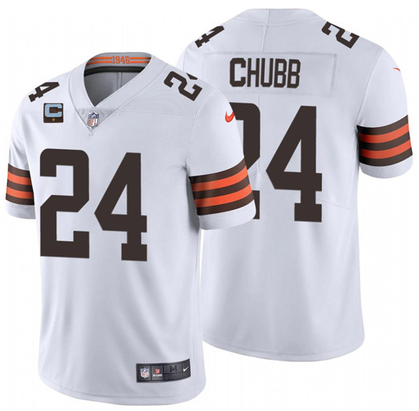Men's Cleveland Browns #24 Nick Chubb 2022 White With 1-star C Patch Vapor Untouchable Limited Stitched Jersey Men's Cleveland Browns #24 Nick Chubb 2022 White With 1-star C Patch Vapor Untouchable Limited Stitched Jersey