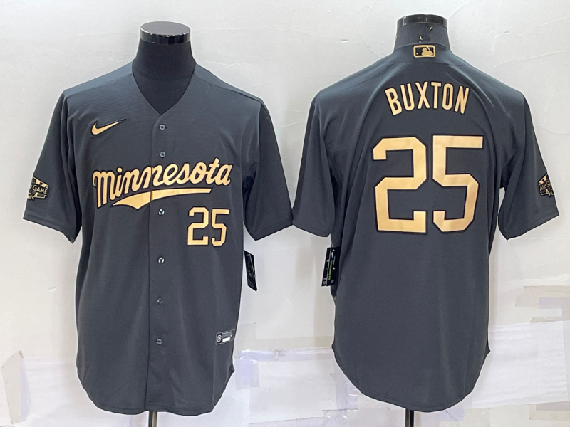 Men's Minnesota Twins #25 Byron Buxton 2022 All-Star Charcoal Cool Base Stitched Baseball Jersey Men's Minnesota Twins #25 Byron Buxton 2022 All-Star Charcoal Cool Base Stitched Baseball Jersey