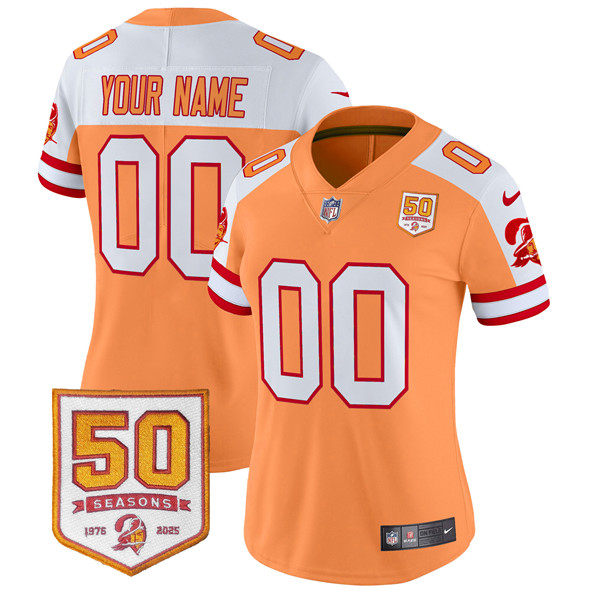 Women's Tampa Bay Buccaneers Active Player Custom Orange/White 50th Season Patch Throwback Vapor Untouchable Limited Aternate Stitched Football Jersey(Run Small)