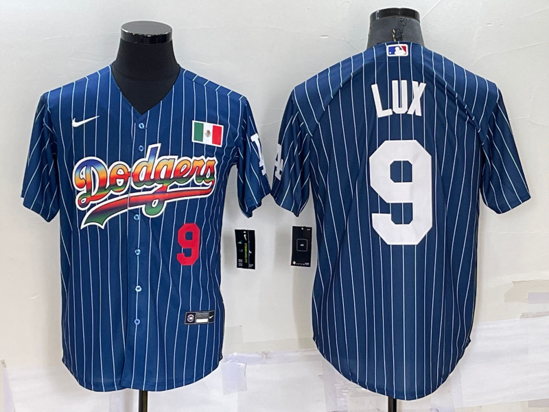 Men's Los Angeles Dodgers #9 Gavin Lux Navy Mexico Rainbow Cool Base Stitched Baseball Jersey Men's Los Angeles Dodgers #9 Gavin Lux Navy Mexico Rainbow Cool Base Stitched Baseball Jersey