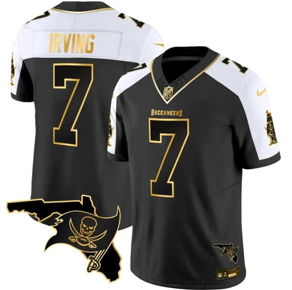 Men's Tampa Bay Buccaneers #7 Bucky Irving Black/White Limited Stitched Jersey Men's Tampa Bay Buccaneers #7 Bucky Irving Black/White Limited Stitched Jersey