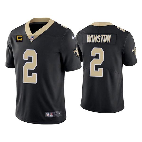Men's New Orleans Saints 2022 #2 Jameis Winston Black With 4-star C Patch Vapor Untouchable Cool Base Stitched Jersey Men's New Orleans Saints 2022 #2 Jameis Winston Black With 4-star C Patch Vapor Untouchable Cool Base Stitched Jersey