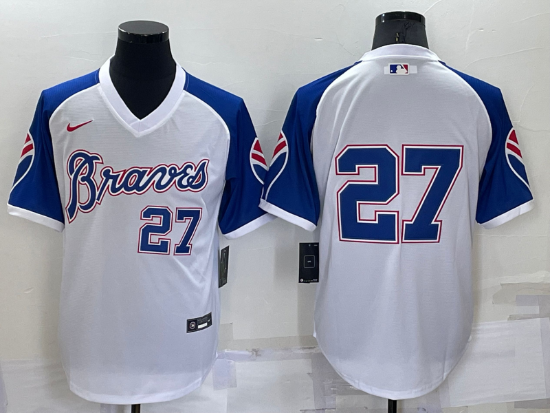 Men's Atlanta Braves #27 Austin Riley White Cool Base Stitched Jersey Men's Atlanta Braves #27 Austin Riley White Cool Base Stitched Jersey