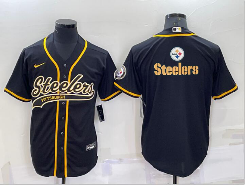 Men's Pittsburgh Steelers Black Team Big Logo With Patch Cool Base Stitched Baseball Jersey Men's Pittsburgh Steelers Black Team Big Logo With Patch Cool Base Stitched Baseball Jersey
