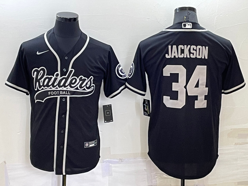Men's Las Vegas Raiders #34 Bo Jackson Black Cool Base Stitched Baseball Jersey Men's Las Vegas Raiders #34 Bo Jackson Black Cool Base Stitched Baseball Jersey