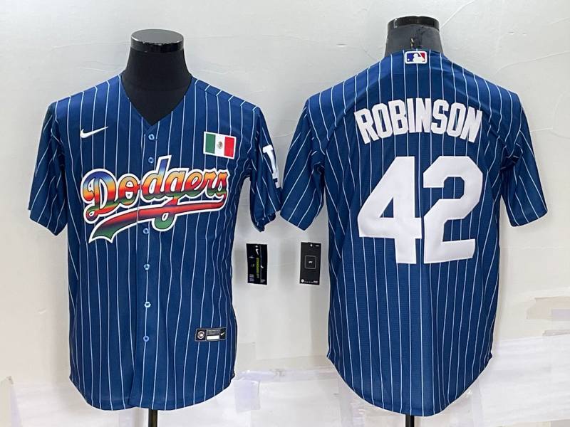 Men's Los Angeles Dodgers #42 Jackie Robinson Navy Mexico Rainbow Cool Base Stitched Baseball Jersey Men's Los Angeles Dodgers #42 Jackie Robinson Navy Mexico Rainbow Cool Base Stitched Baseball Jersey