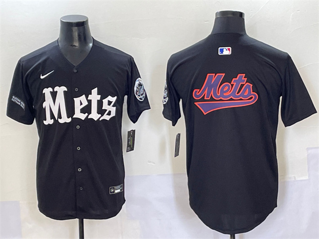 Men's New York Mets Team Big Logo Black 'Gotham Gothic Edition' Vapor Premier Limited Stitched Baseball Jersey Men's New York Mets Team Big Logo Black 'Gotham Gothic Edition' Vapor Premier Limited Stitched Baseball Jersey