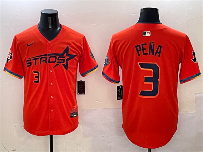 Men's Houston Astros #3 Jeremy Peña Orange 2025 City Connect With Texas Patch Limited Stitched Baseball Jersey