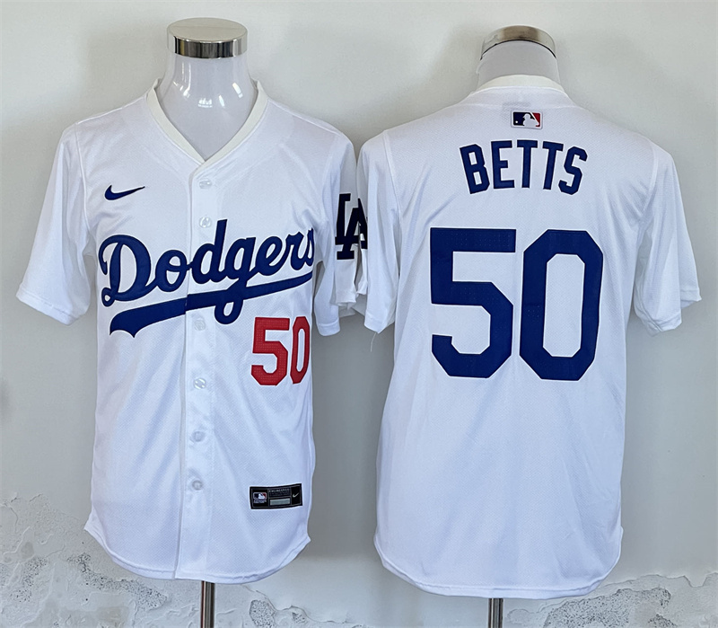 Men's Los Angeles Dodgers #50 Mookie Betts White 2024 Limited Stitched Baseball Jersey Men's Los Angeles Dodgers #50 Mookie Betts White 2024 Limited Stitched Baseball Jersey
