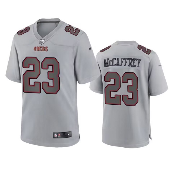 Men's San Francisco 49ers #23 Christian McCaffrey Grey Atmosphere Fashion Stitched Game Jersey Men's San Francisco 49ers #23 Christian McCaffrey Grey Atmosphere Fashion Stitched Game Jersey