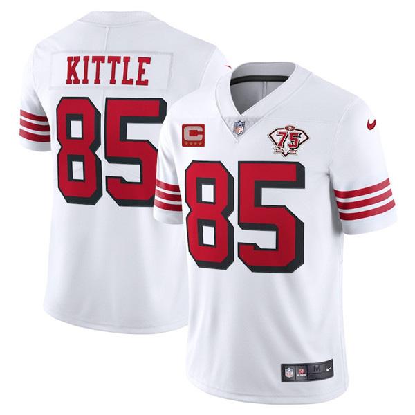 Men's San Francisco 49ers Active Player Custom White With C Patch 2021 75th Anniversary Vapor Untouchable Limited Stitched Football Jersey Men's San Francisco 49ers Active Player Custom White With C Patch 2021 75th Anniversary Vapor Untouchable Limited Stitched Football Jersey