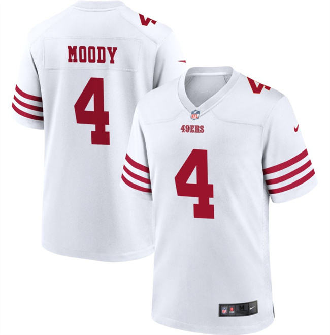 Men's San Francisco 49ers #4 Jake Moody White Stitched Football Game Jersey Men's San Francisco 49ers #4 Jake Moody White Stitched Football Game Jersey