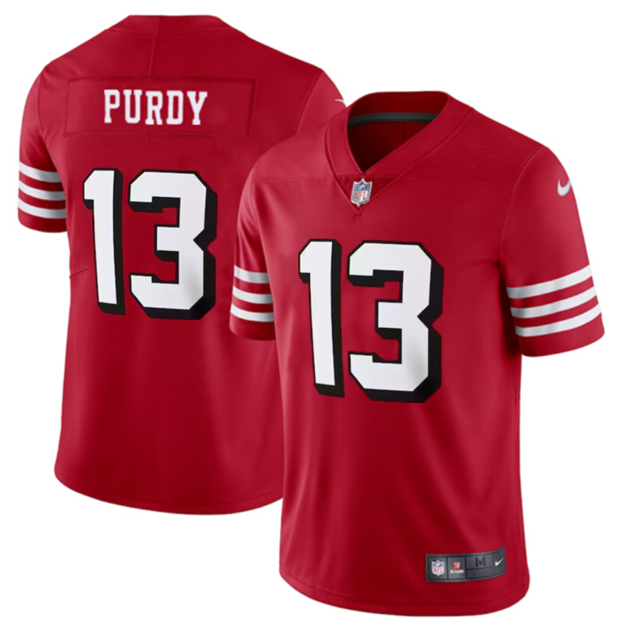 Men's San Francisco 49ers #13 Brock Purdy New Red Vapor Untouchable Limited Stitched Football Jersey Men's San Francisco 49ers #13 Brock Purdy New Red Vapor Untouchable Limited Stitched Football Jersey