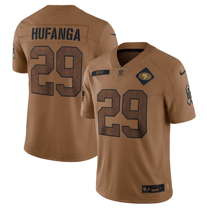 Men's San Francisco 49ers #29 Talanoa Hufanga 2023 Brown Salute To Service Limited Stitched Football Jersey Men's San Francisco 49ers #29 Talanoa Hufanga 2023 Brown Salute To Service Limited Stitched Football Jersey