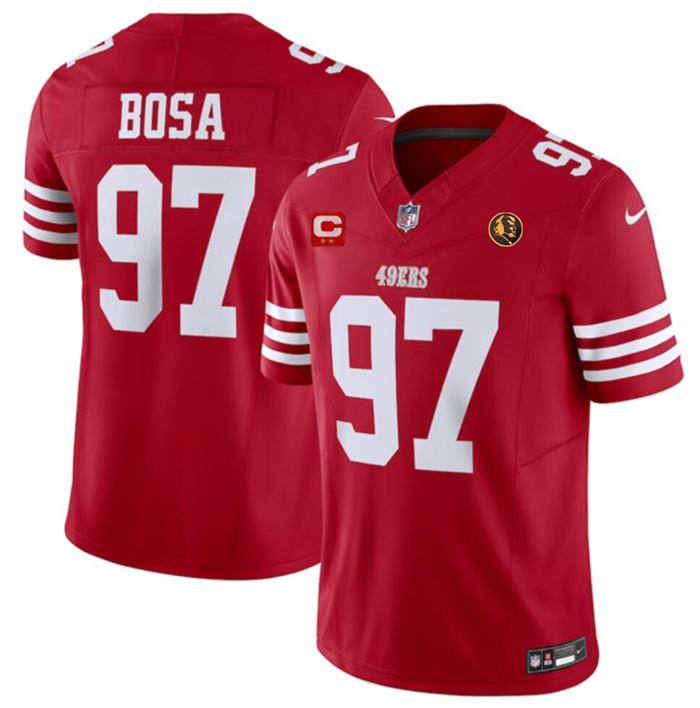 Men's San Francisco 49ers #97 Nick Bosa Red 2023 F.U.S.E. With 2-star C Ptach And John Madden Patch Vapor Limited Stitched Football Jersey Men's San Francisco 49ers #97 Nick Bosa Red 2023 F.U.S.E. With 2-star C Ptach And John Madden Patch Vapor Limited Stitched Football Jersey