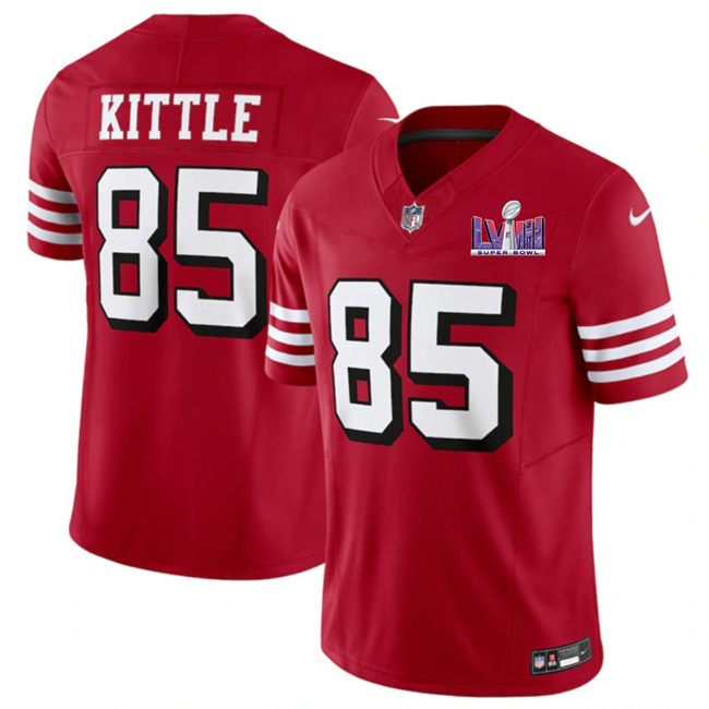 Men's San Francisco 49ers #85 George Kittle New Red F.U.S.E. Super Bowl LVIII Patch Vapor Untouchable Limited Stitched Football Jersey Men's San Francisco 49ers #85 George Kittle New Red F.U.S.E. Super Bowl LVIII Patch Vapor Untouchable Limited Stitched Football Jersey