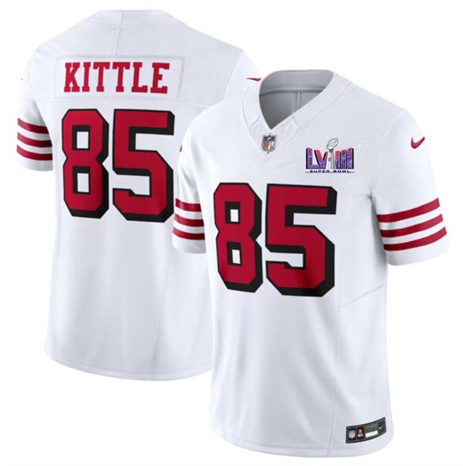 Men's San Francisco 49ers #85 George Kittle New White F.U.S.E. Super Bowl LVIII Patch Vapor Untouchable Limited Stitched Football Jersey Men's San Francisco 49ers #85 George Kittle New White F.U.S.E. Super Bowl LVIII Patch Vapor Untouchable Limited Stitched Football Jersey