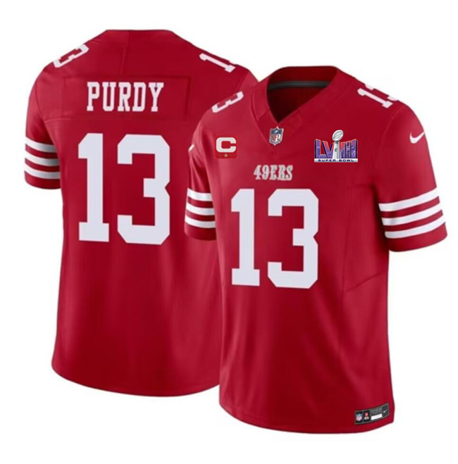 Men's San Francisco 49ers #13 Brock Purdy Red F.U.S.E. Super Bowl LVIII Patch And 1-star C Patch Vapor Untouchable Limited Stitched Football Jersey Men's San Francisco 49ers #13 Brock Purdy Red F.U.S.E. Super Bowl LVIII Patch And 1-star C Patch Vapor Untouchable Limited Stitched Football Jersey