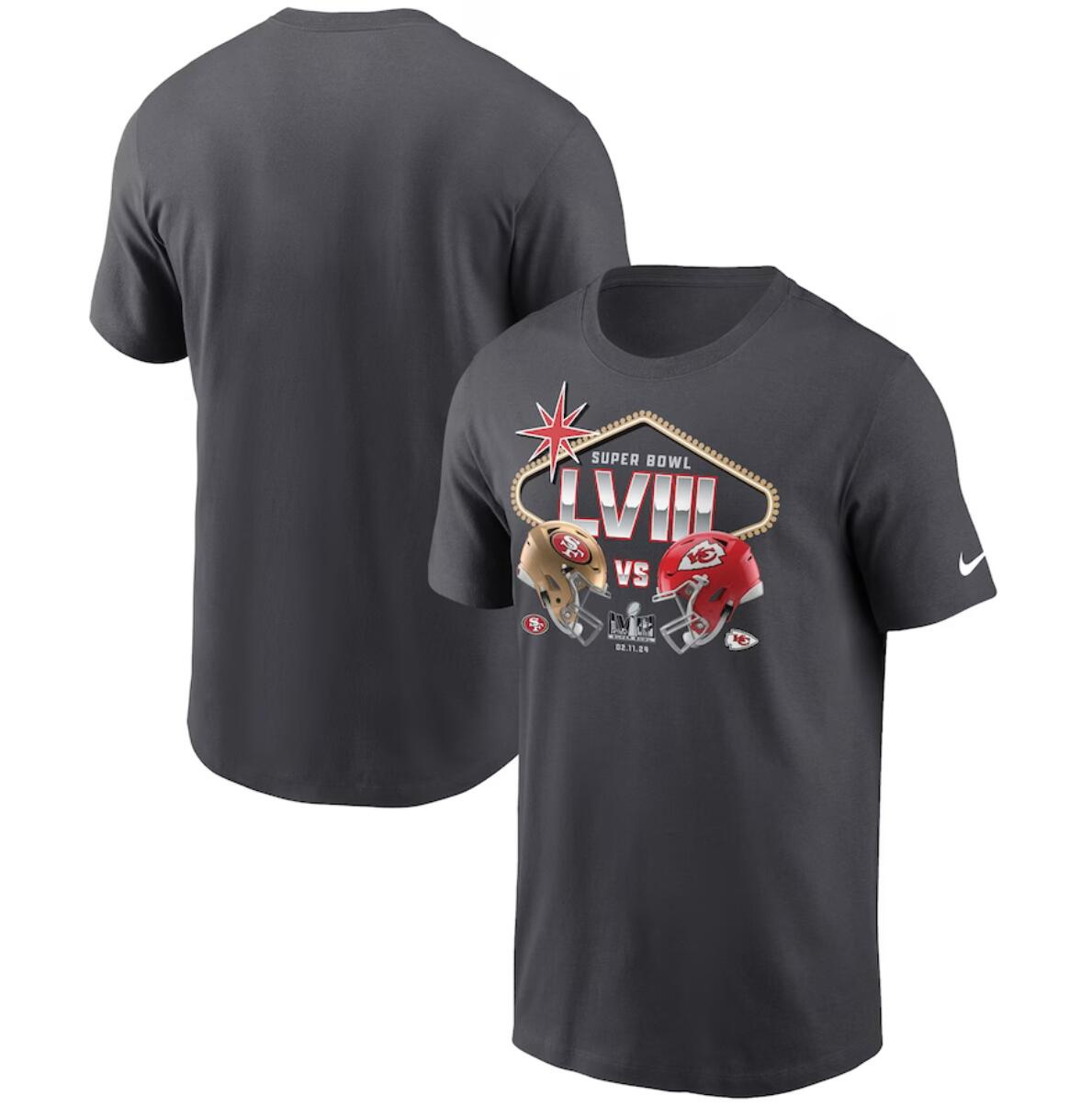 Men's Anthracite Kansas City Chiefs vs. San Francisco 49ers Super Bowl LVIII Matchup T-Shirt Men's Anthracite Kansas City Chiefs vs. San Francisco 49ers Super Bowl LVIII Matchup T-Shirt