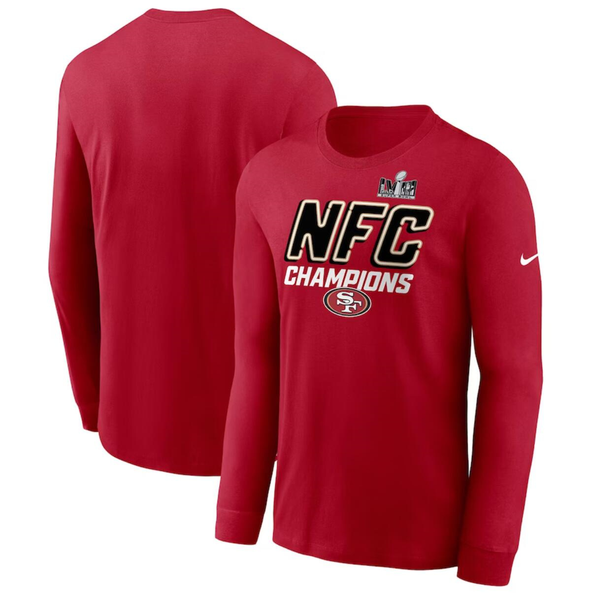Men's San Francisco 49ers Scarlet 2023 NFC Champions Iconic Long Sleeve T-Shirt Men's San Francisco 49ers Scarlet 2023 NFC Champions Iconic Long Sleeve T-Shirt