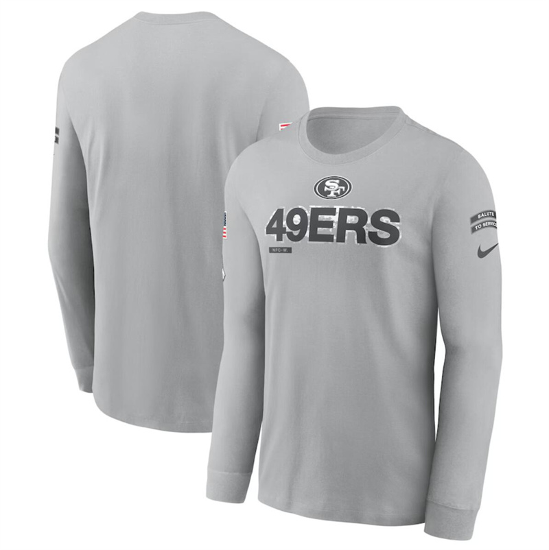 Men's San Francisco 49ers 2024 Gray Salute To Service Long Sleeve T-Shirt Men's San Francisco 49ers 2024 Gray Salute To Service Long Sleeve T-Shirt