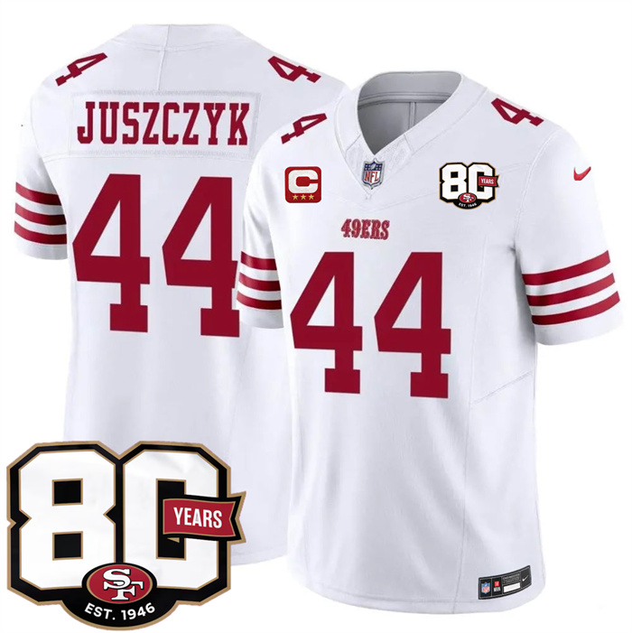 Men's San Francisco 49ers #44 Kyle Juszczyk White 2026 F.U.S.E. With 80th Anniversary & 3-Star C Patch Vapor Untouchabl Limited Stitched Football Jersey