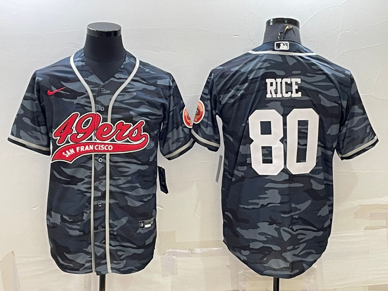 Men's San Francisco 49ers #80 Jerry Rice Grey Camo With Patch Cool Base Stitched Baseball Jersey Men's San Francisco 49ers #80 Jerry Rice Grey Camo With Patch Cool Base Stitched Baseball Jersey