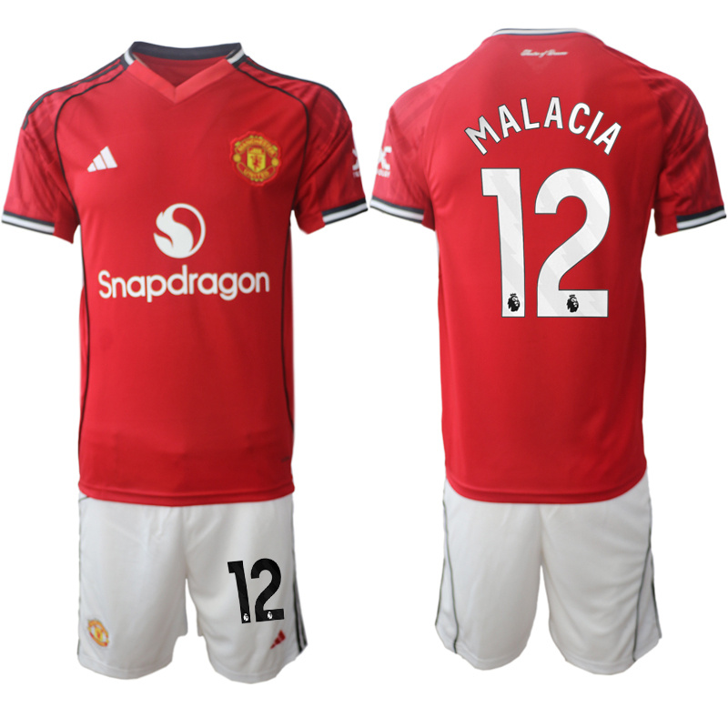 Men's Manchester United #12 Tyrell Malacia 2025/26 Red Home Soccer Jersey Suit