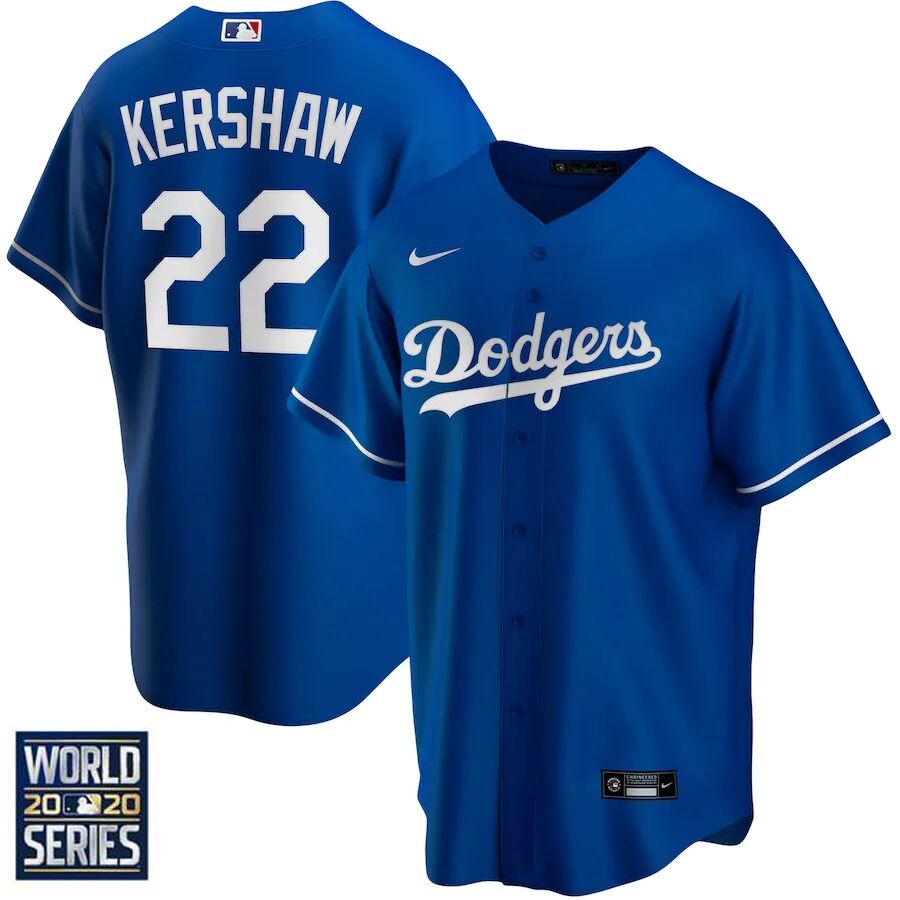 Men's Los Angeles Dodgers #22 Clayton Kershaw Blue 2020 World Series Bound stitched MLB Jersey Men's Los Angeles Dodgers #22 Clayton Kershaw Blue 2020 World Series Bound stitched MLB Jersey