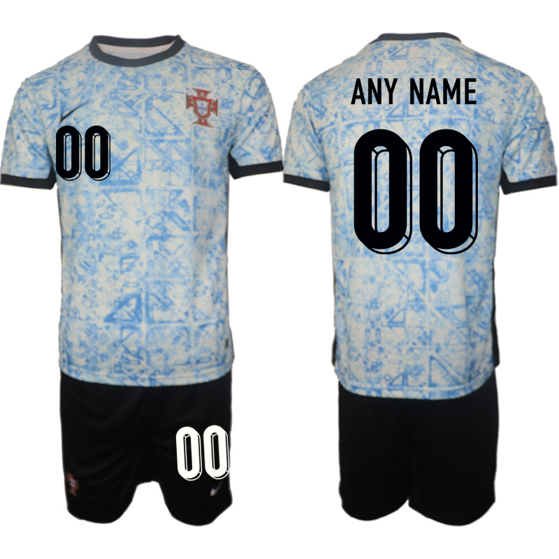 Men's Portugal Team Custom 2024-25 White/Blue Away Soccer Jersey Suit Men's Portugal Team Custom 2024-25 White/Blue Away Soccer Jersey Suit