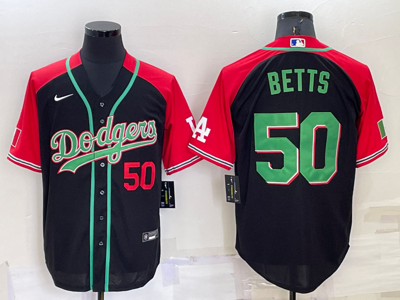 Men's Los Angeles Dodgers #50 Mookie Betts Red/Black Cool Base Stitched Baseball Jersey Men's Los Angeles Dodgers #50 Mookie Betts Red/Black Cool Base Stitched Baseball Jersey