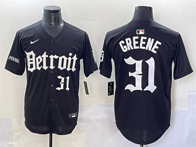 Men's Detroit Tigers #31 Riley Greene Black 'Motor Gothic Edition' Vapor Premier Limited Stitched Baseball Jersey Men's Detroit Tigers #31 Riley Greene Black 'Motor Gothic Edition' Vapor Premier Limited Stitched Baseball Jersey